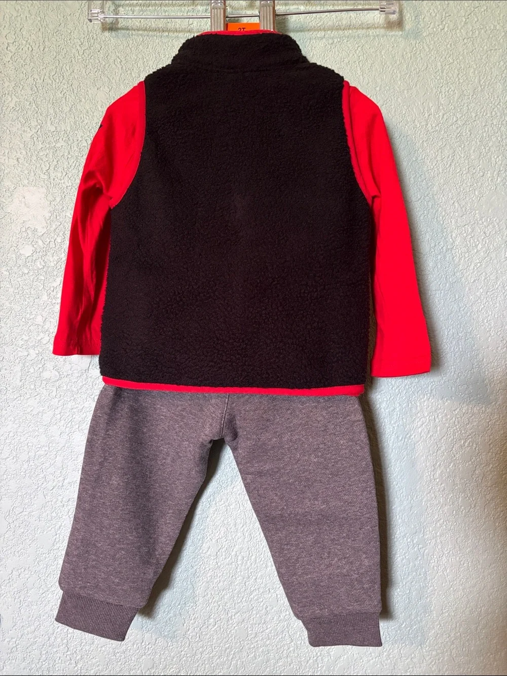 Puma Black Sherpa Vest with Red Long Sleeves Shirt & Gray Joggers, 2T - like new - Picture 5 of 6